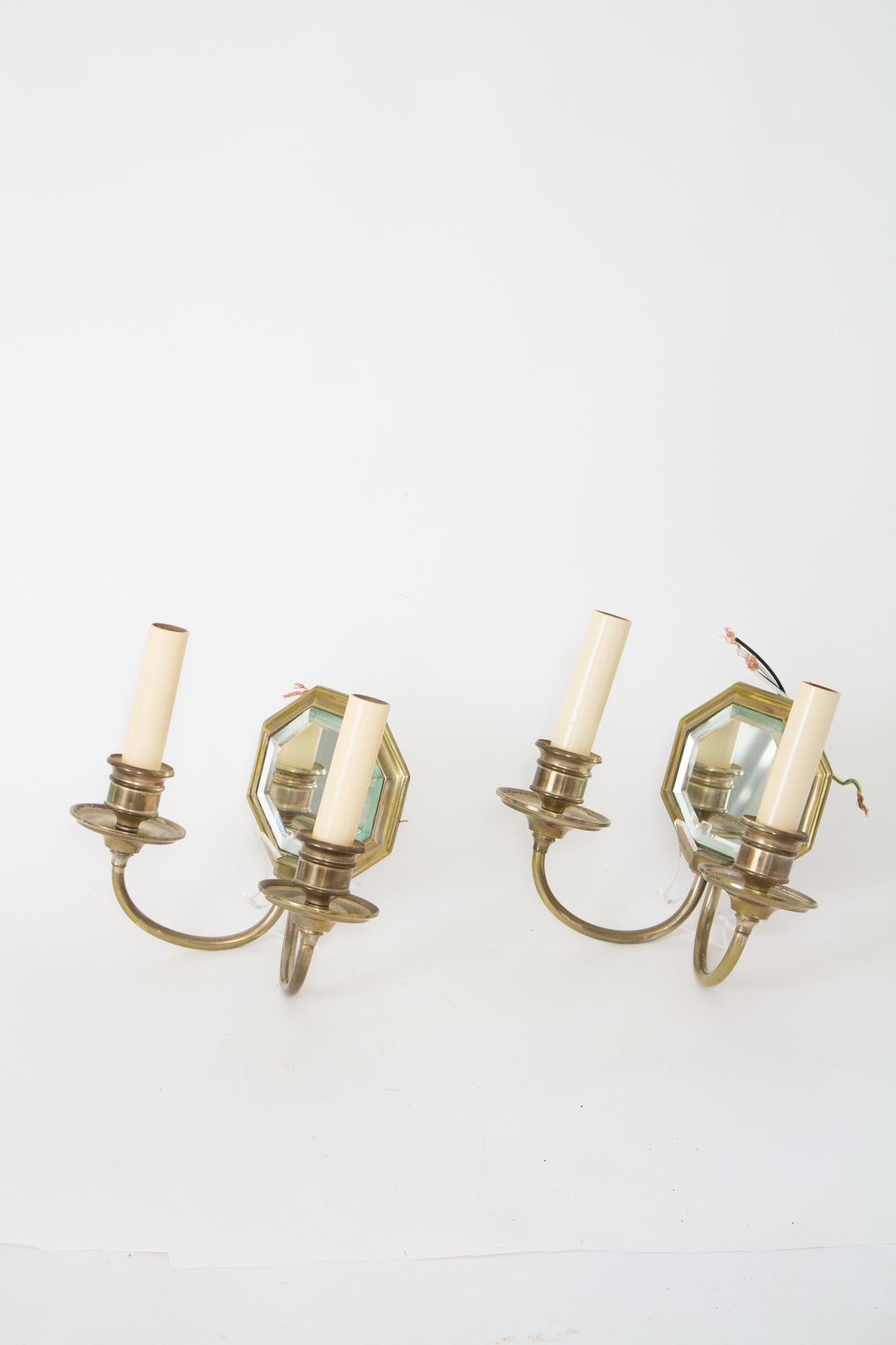 American Classical S378 Early 20th Century Octagonal Mirror Back Sconces, a Pair