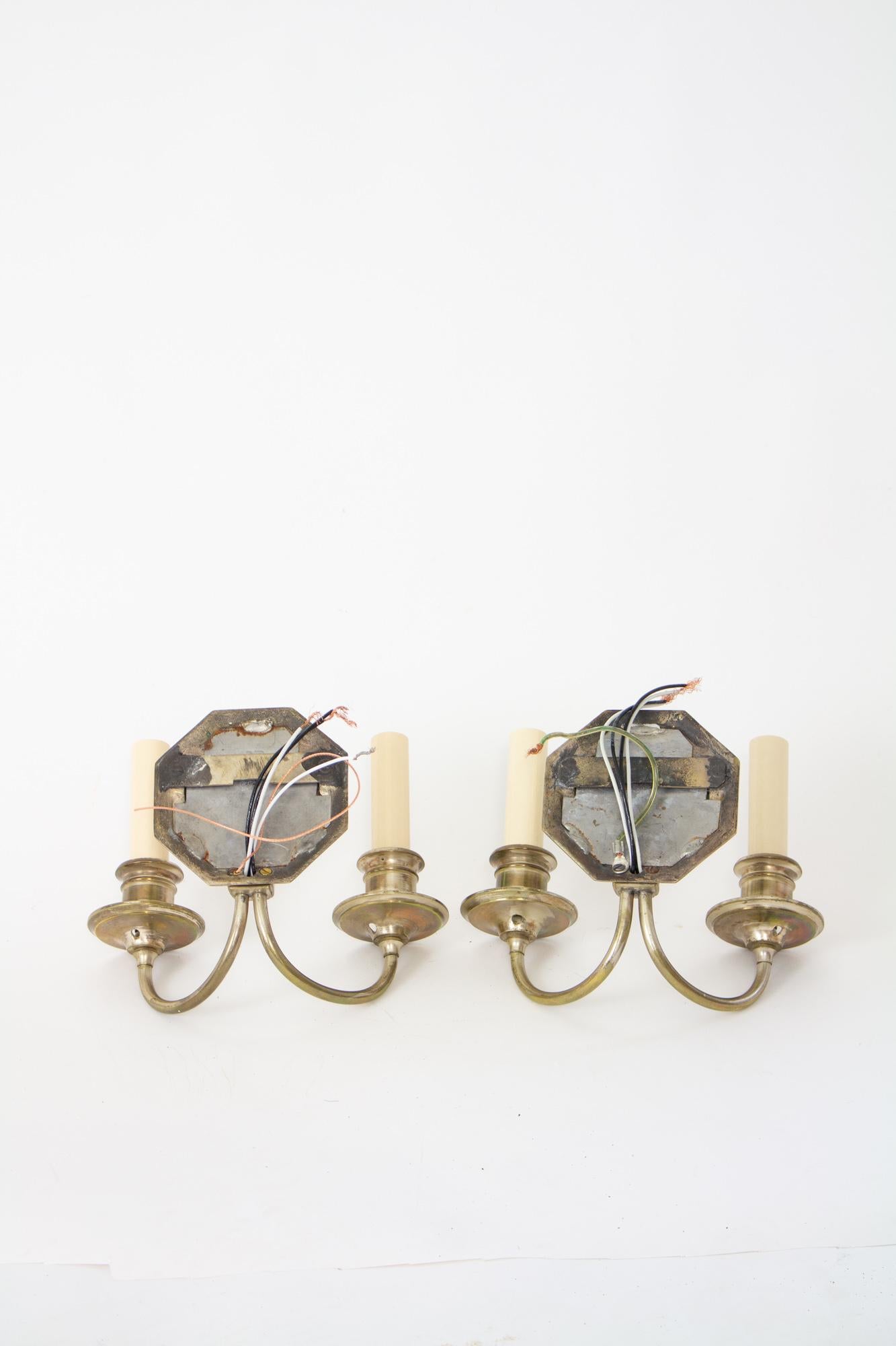 American S378 Early 20th Century Octagonal Mirror Back Sconces, a Pair
