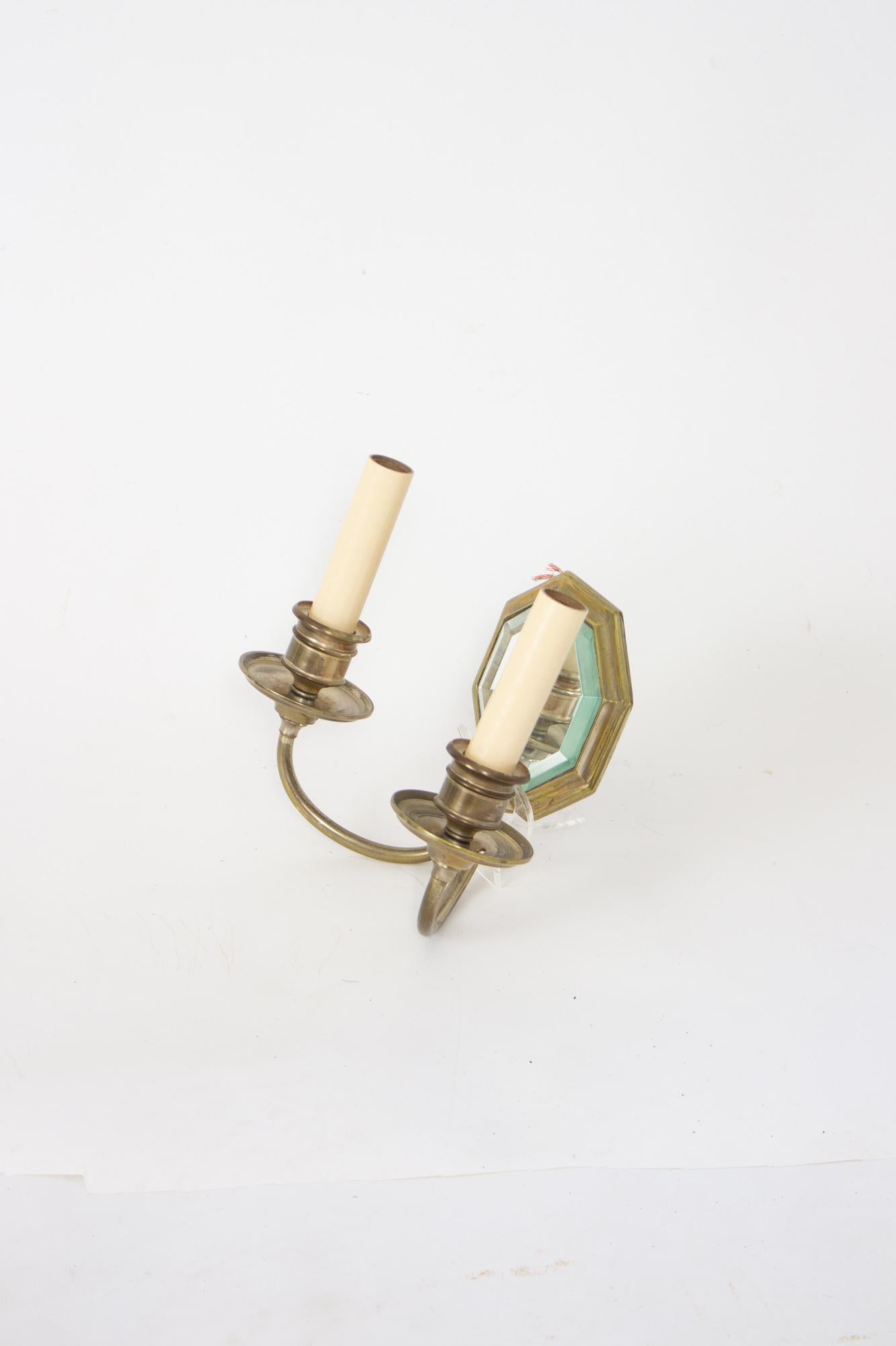 Brass S378 Early 20th Century Octagonal Mirror Back Sconces, a Pair