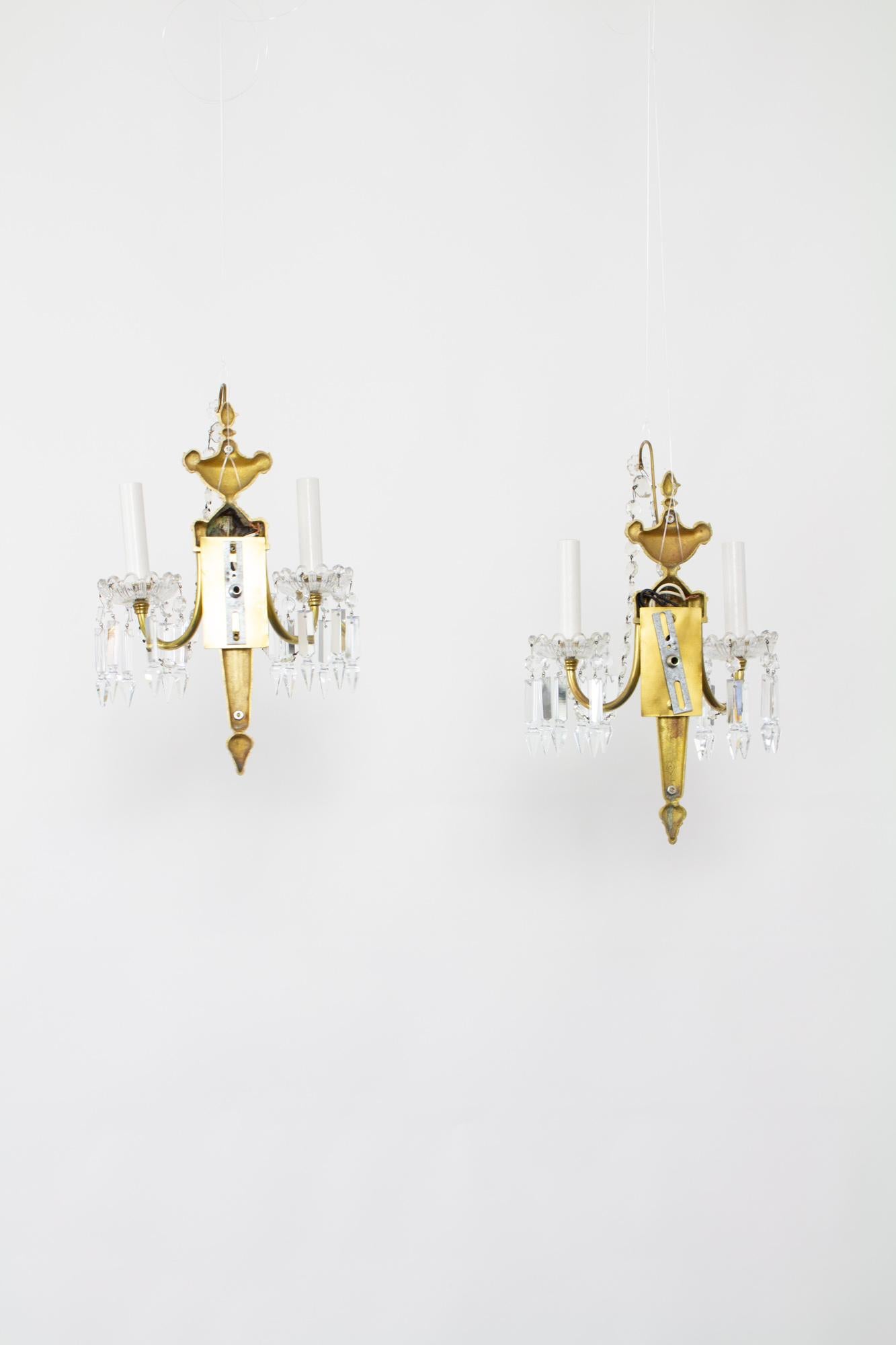 Brass S379 EF Caldwell Two Arm Neoclassical Sconces, a Pair
