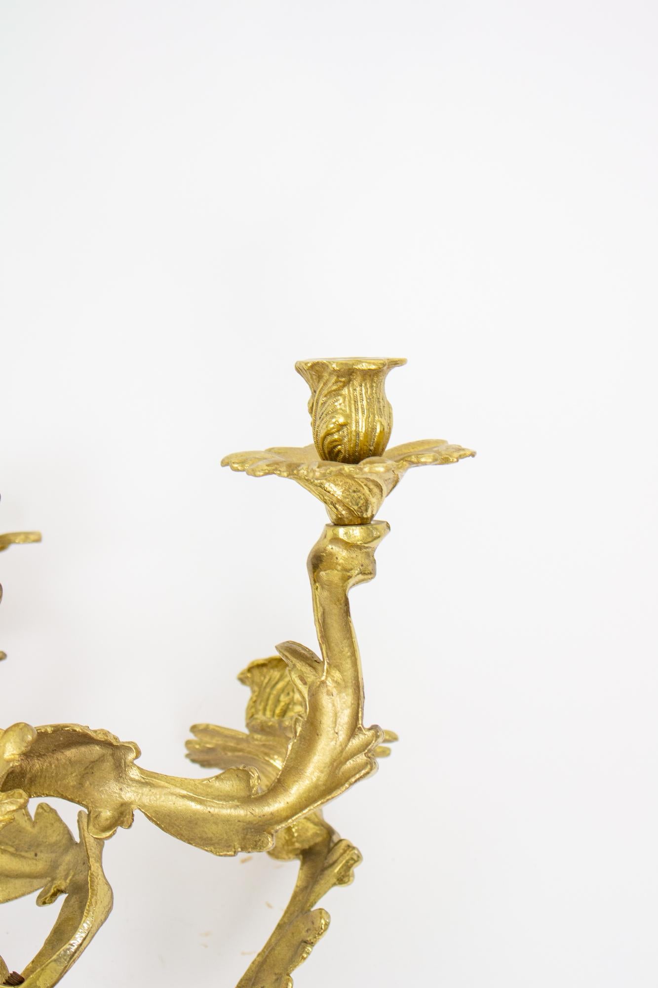 American S392 Mid 20th Century Brass Louis XV Style Sconces - a Pair For Sale