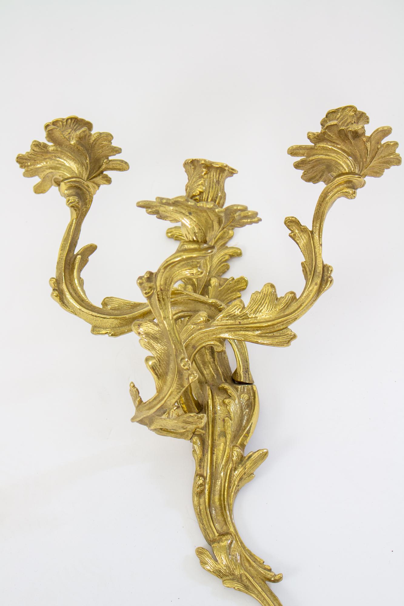 S392 Mid 20th Century Brass Louis XV Style Sconces - a Pair For Sale 1