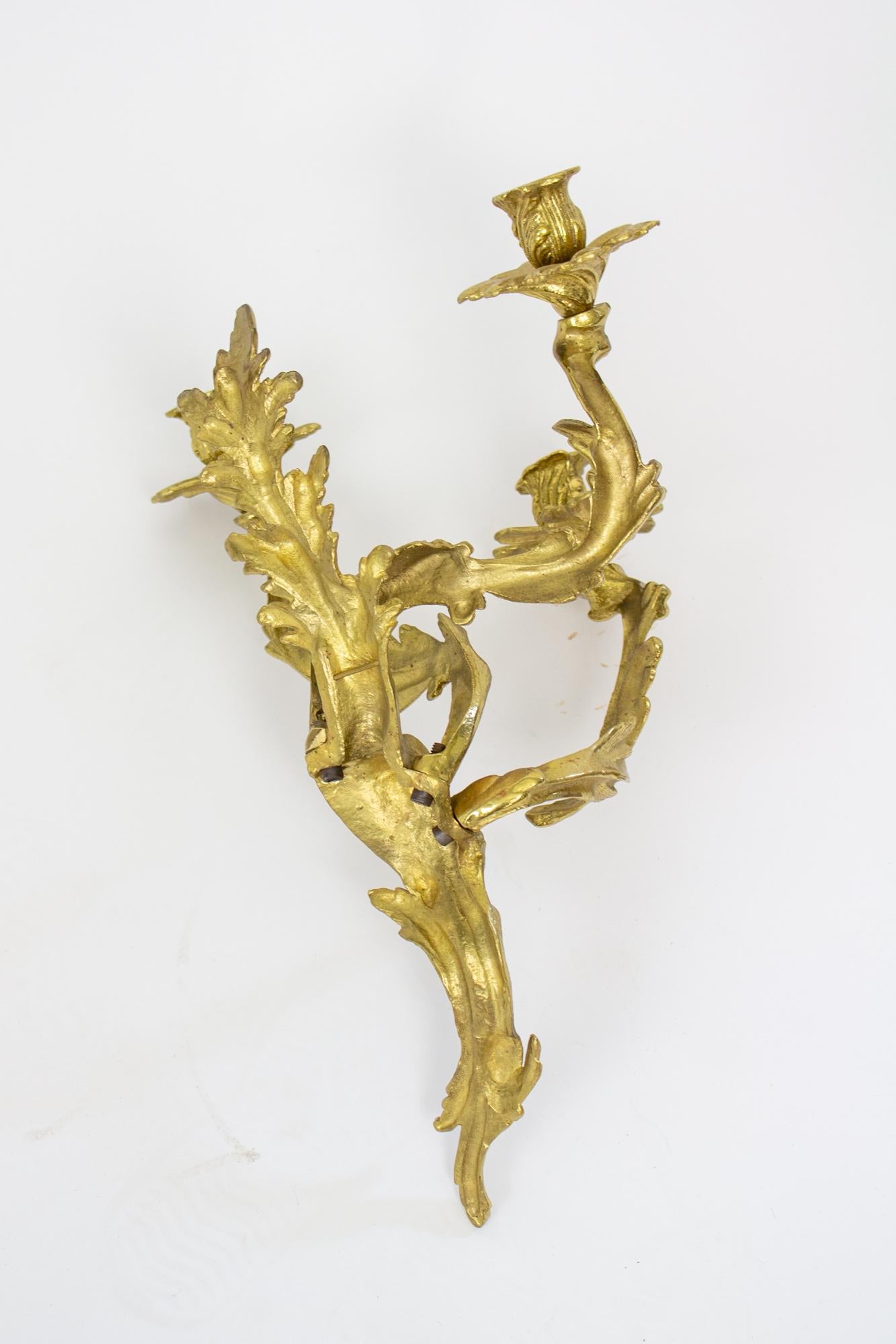 S392 Mid 20th Century Brass Louis XV Style Sconces - a Pair For Sale 2
