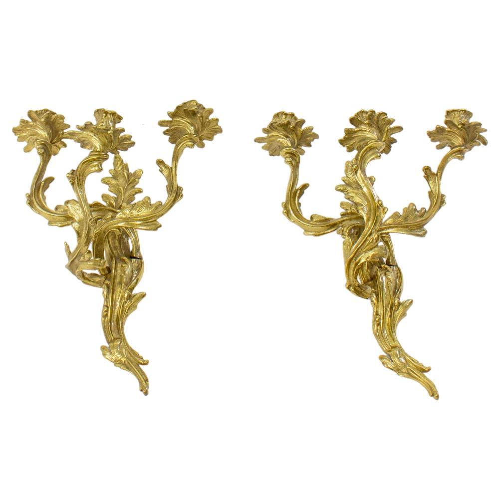 S392 Mid 20th Century Brass Louis XV Style Sconces - a Pair For Sale