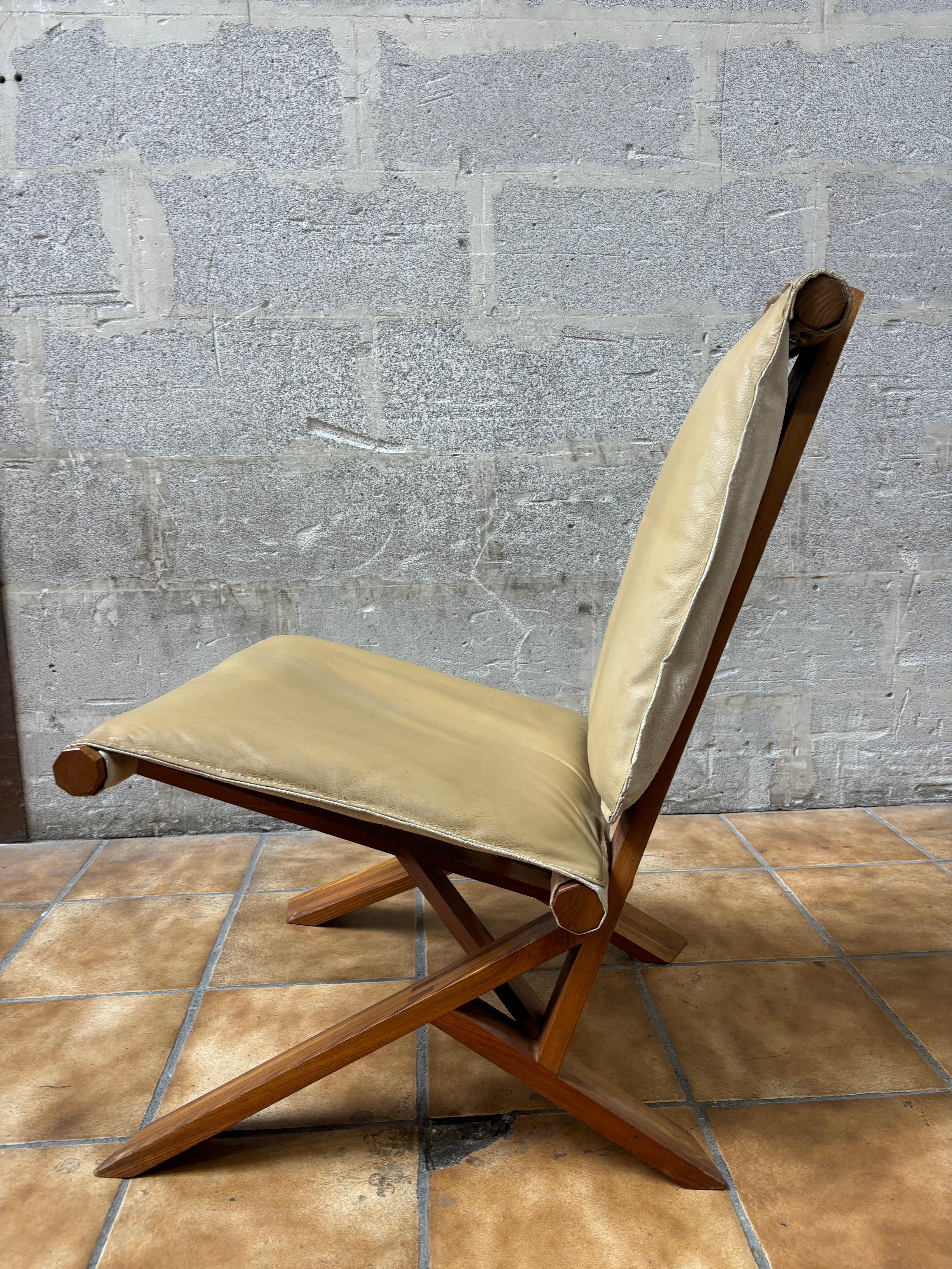 Cuir Fauteuil pantoufle S46 de Pierre Chapo, édition des années 90 en vente