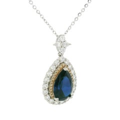 S925 Silver Pear-Cut Sapphire Pendant Necklace, 12x8mm