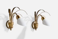 S.A. Boulanger, Wall Lights, Brass, Glass, Belgium, 1970s