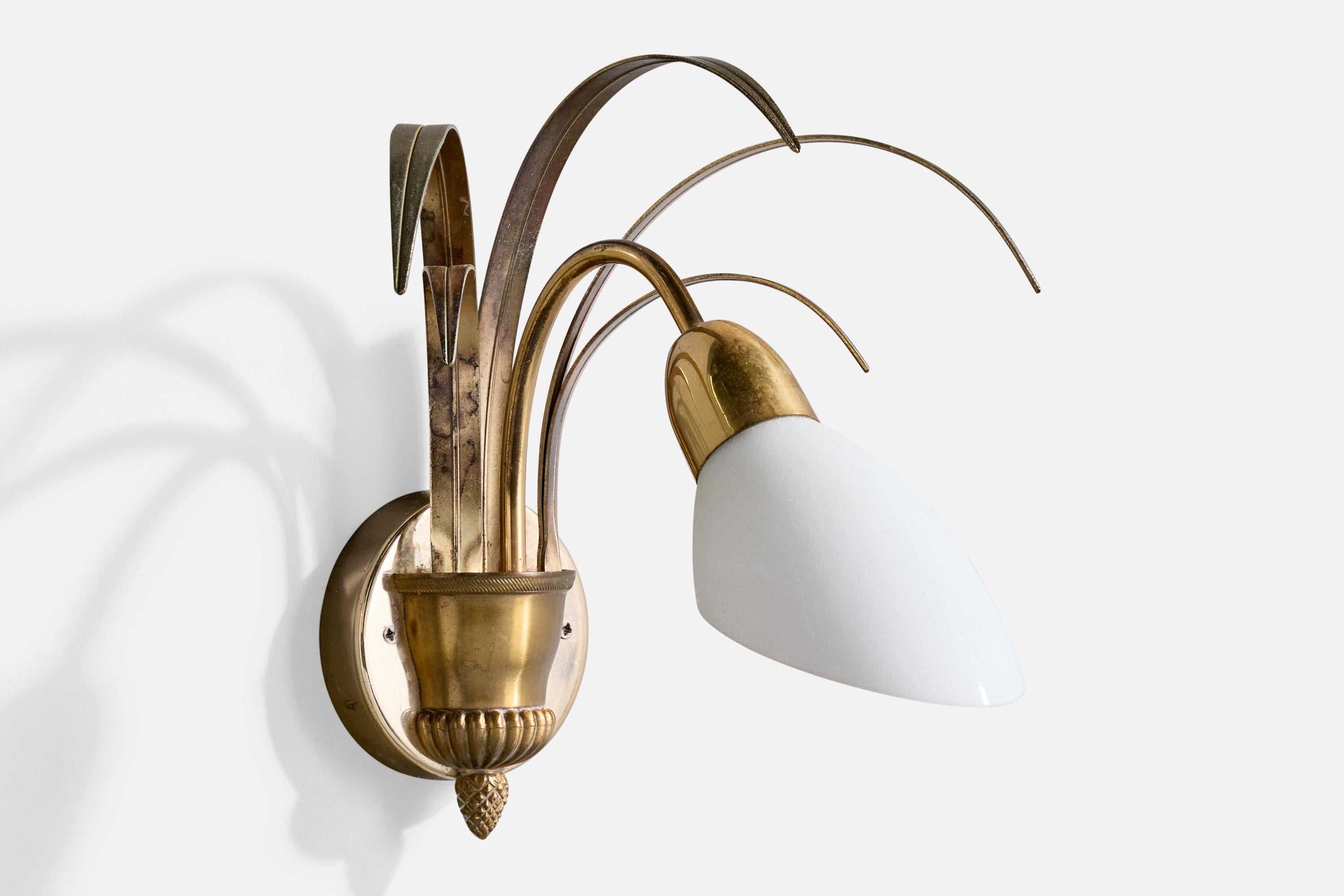 Belgian S.A. Boulanger, Wall Lights, Brass, Glass, Belgium, 1970s For Sale