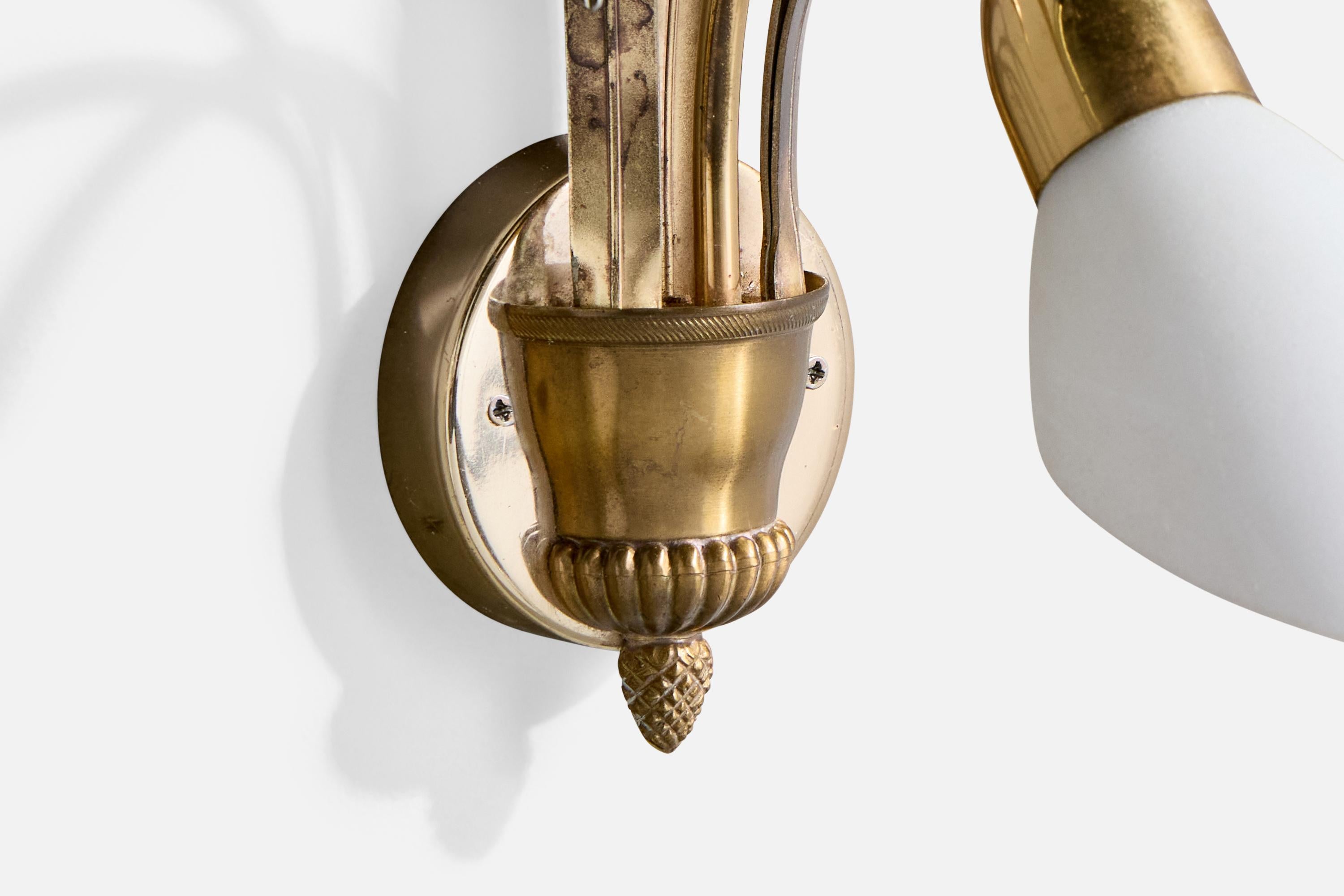 S.A. Boulanger, Wall Lights, Brass, Glass, Belgium, 1970s For Sale 1