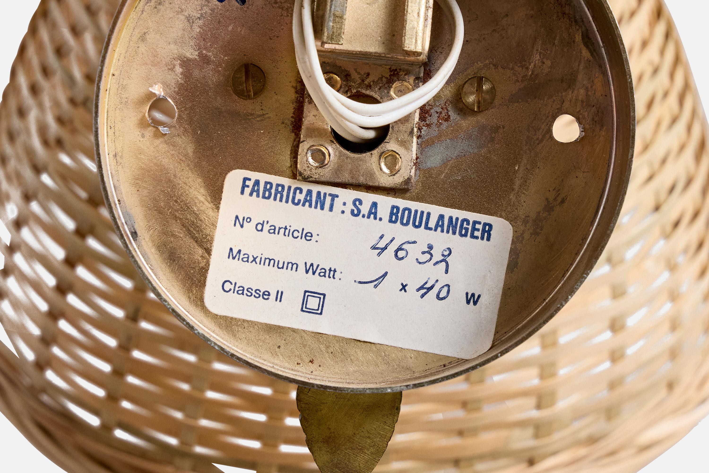 S.A. Boulanger, Wall Lights, Brass, Rattan, Belgium, 1970s 4