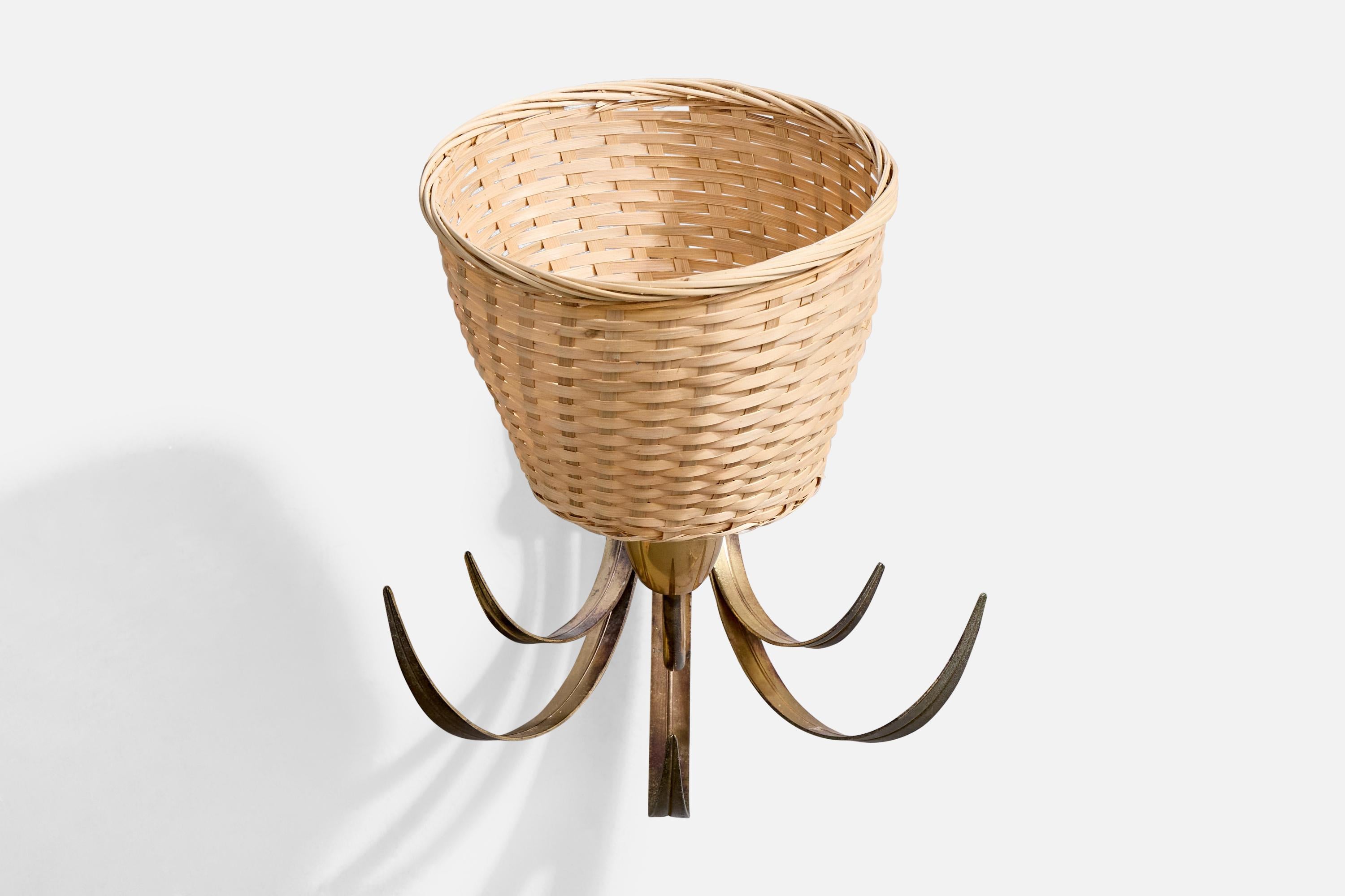 S.A. Boulanger, Wall Lights, Brass, Rattan, Belgium, 1970s In Good Condition In High Point, NC