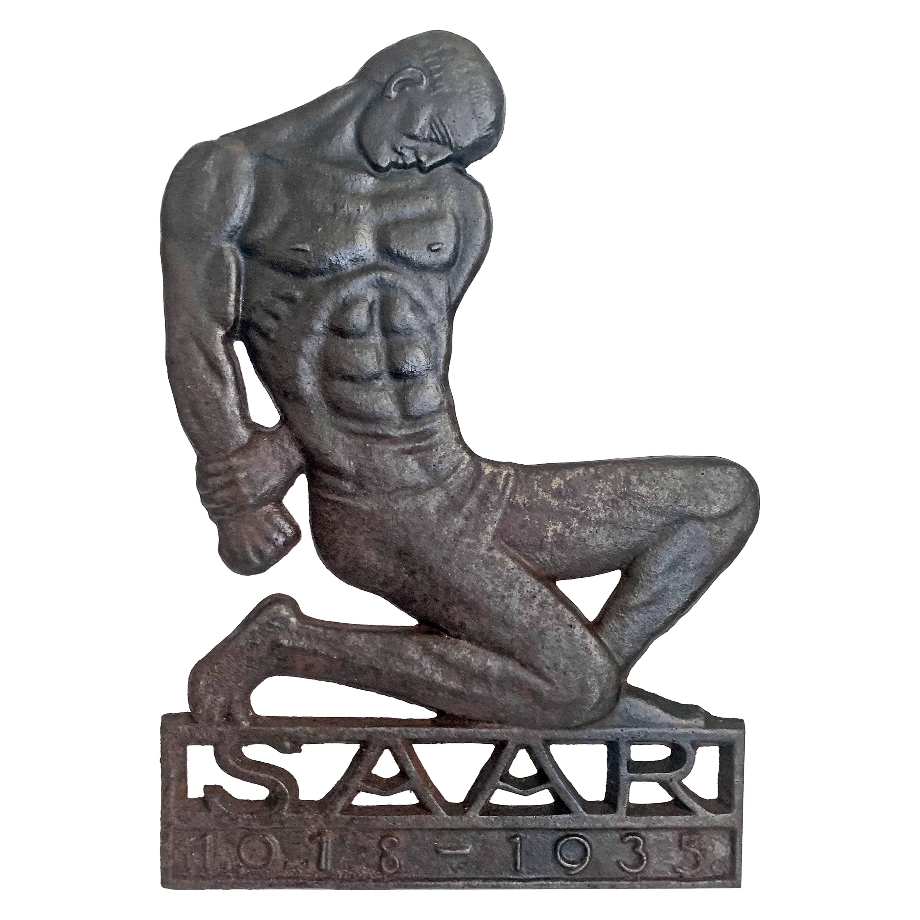 "SAAR, 1918-1935, " Rare Art Deco Relief Sculpture of Nude, Kneeling Worker