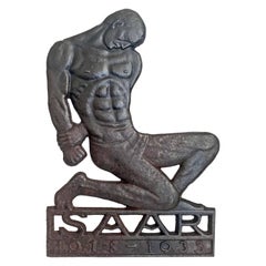 "SAAR, 1918-1935," Rare Art Deco Relief Sculpture of Nude, Kneeling Worker