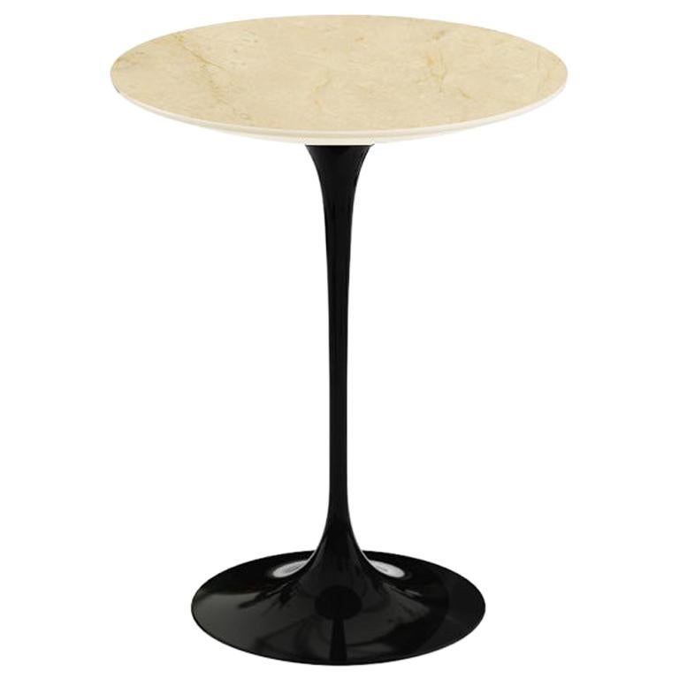 Saarinen 16" Pedestal Side Table, Satin Empire Beige Marble, Black or White Base For Sale