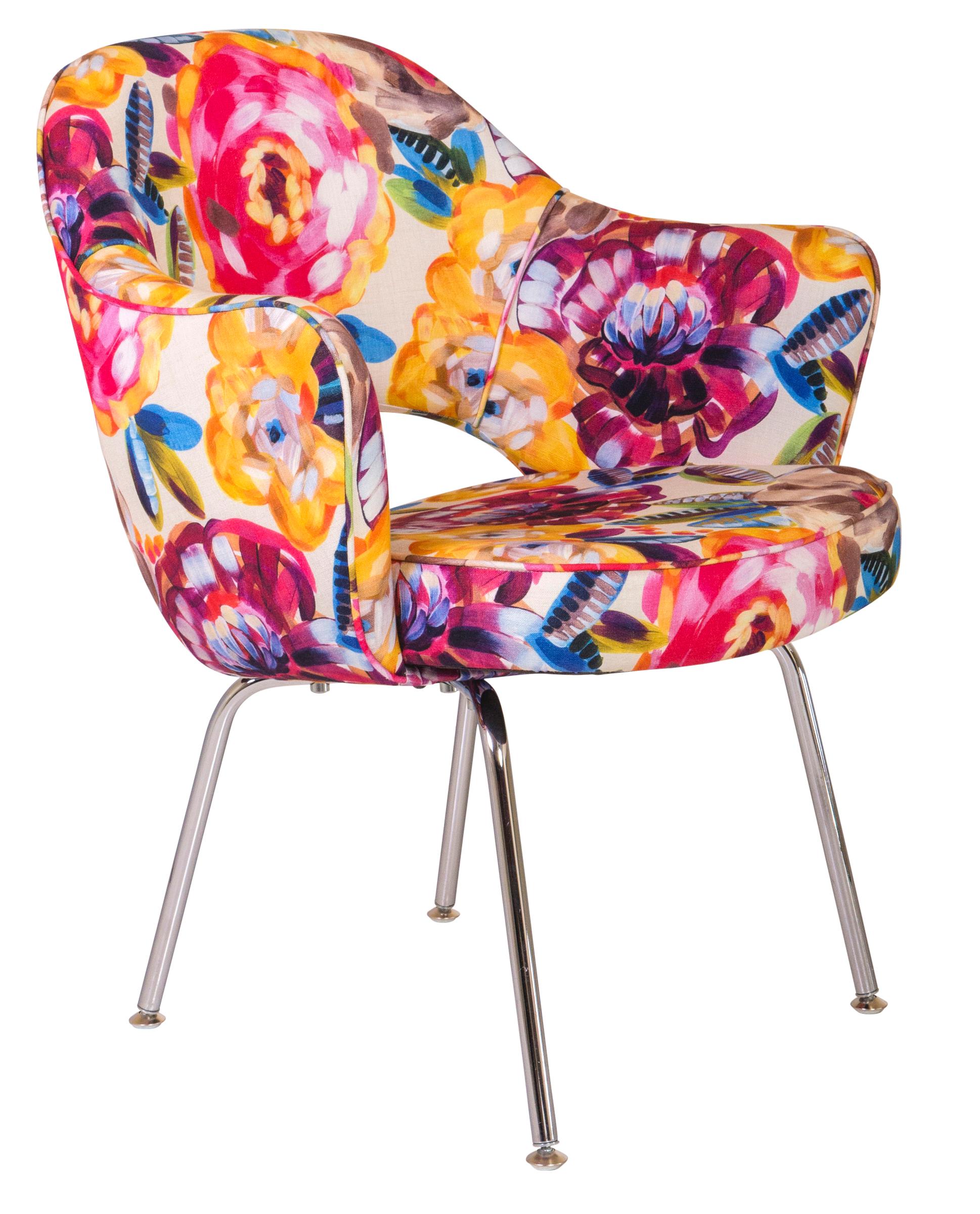 We have been restoring Saarinen executive chairs for years in every fabric one can imagine, right in our very own workroom. We’ve restored this chair using a stunning Italian Cotton Floral. Skilled craftsmen bring each chair back to life to live on