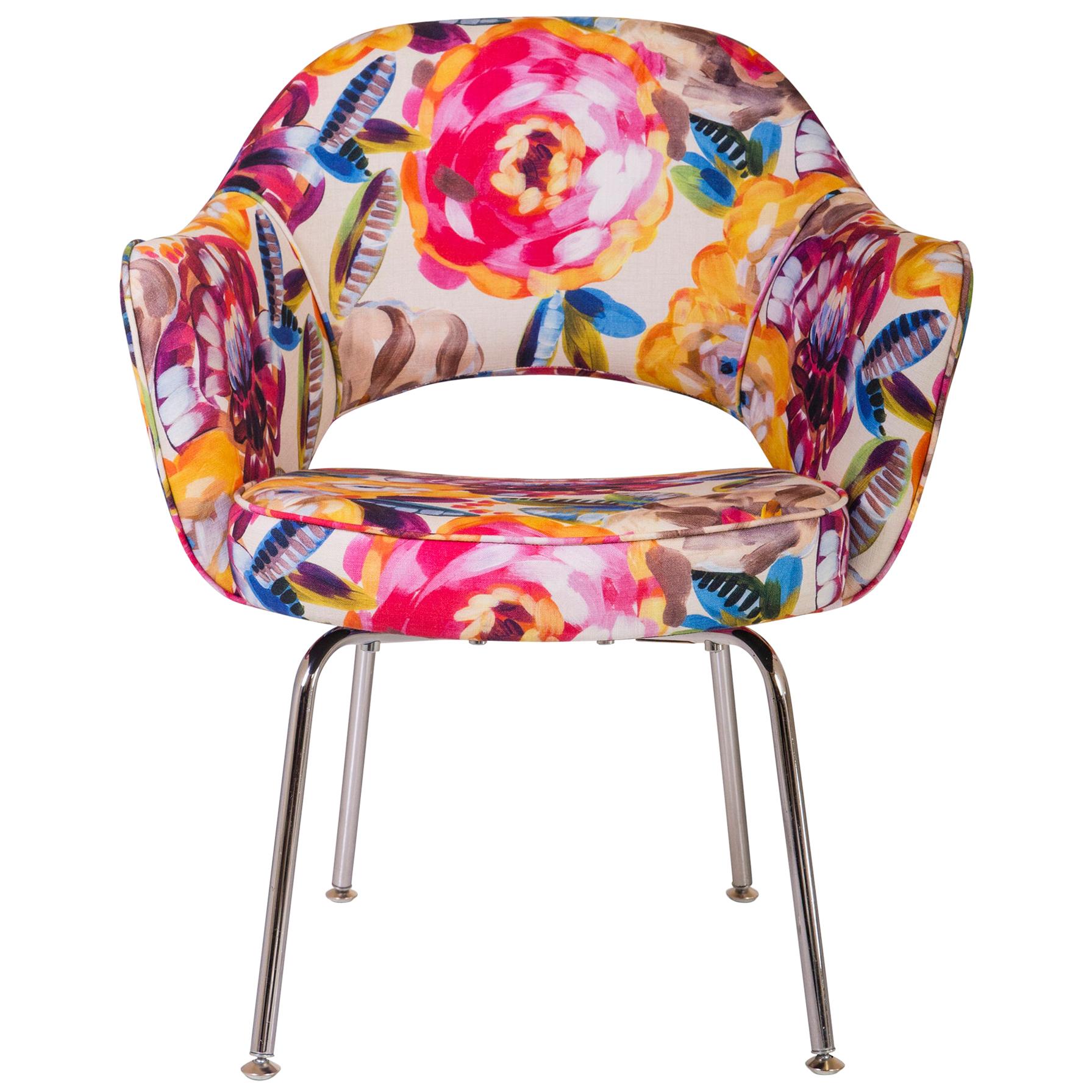 Saarinen Executive Armchair, Vintage Knoll, in new Italian Floral Fabric