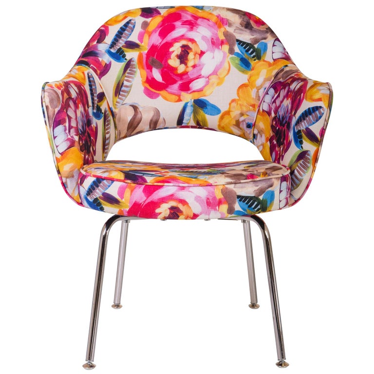 Saarinen Executive Armchair Vintage Knoll In New Italian Floral Fabric At 1stdibs