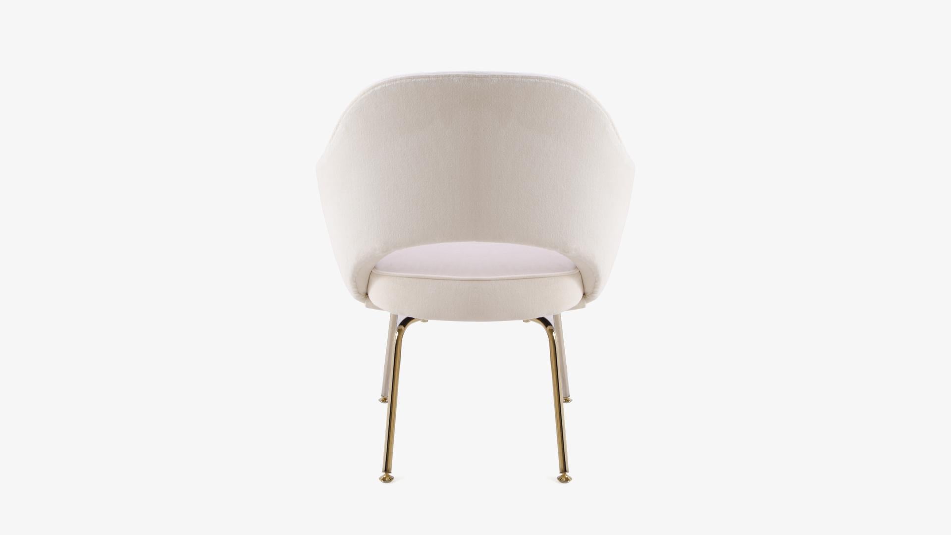 Plated Saarinen Executive Armchairs in Creme Velvet, Gold Edition