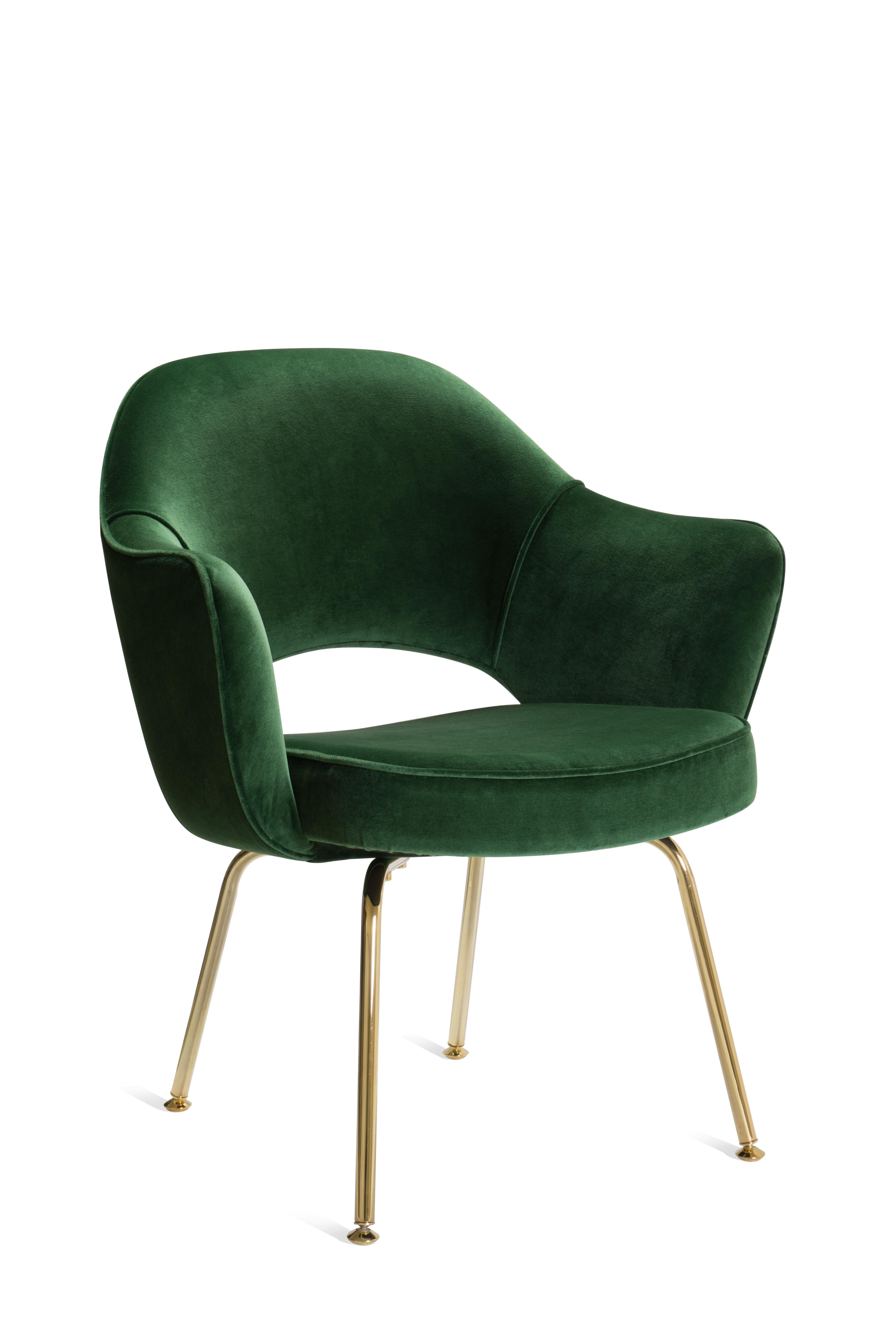 American Saarinen Executive Arm Chairs in Emerald Velvet, Gold Edition, Set of 6 For Sale
