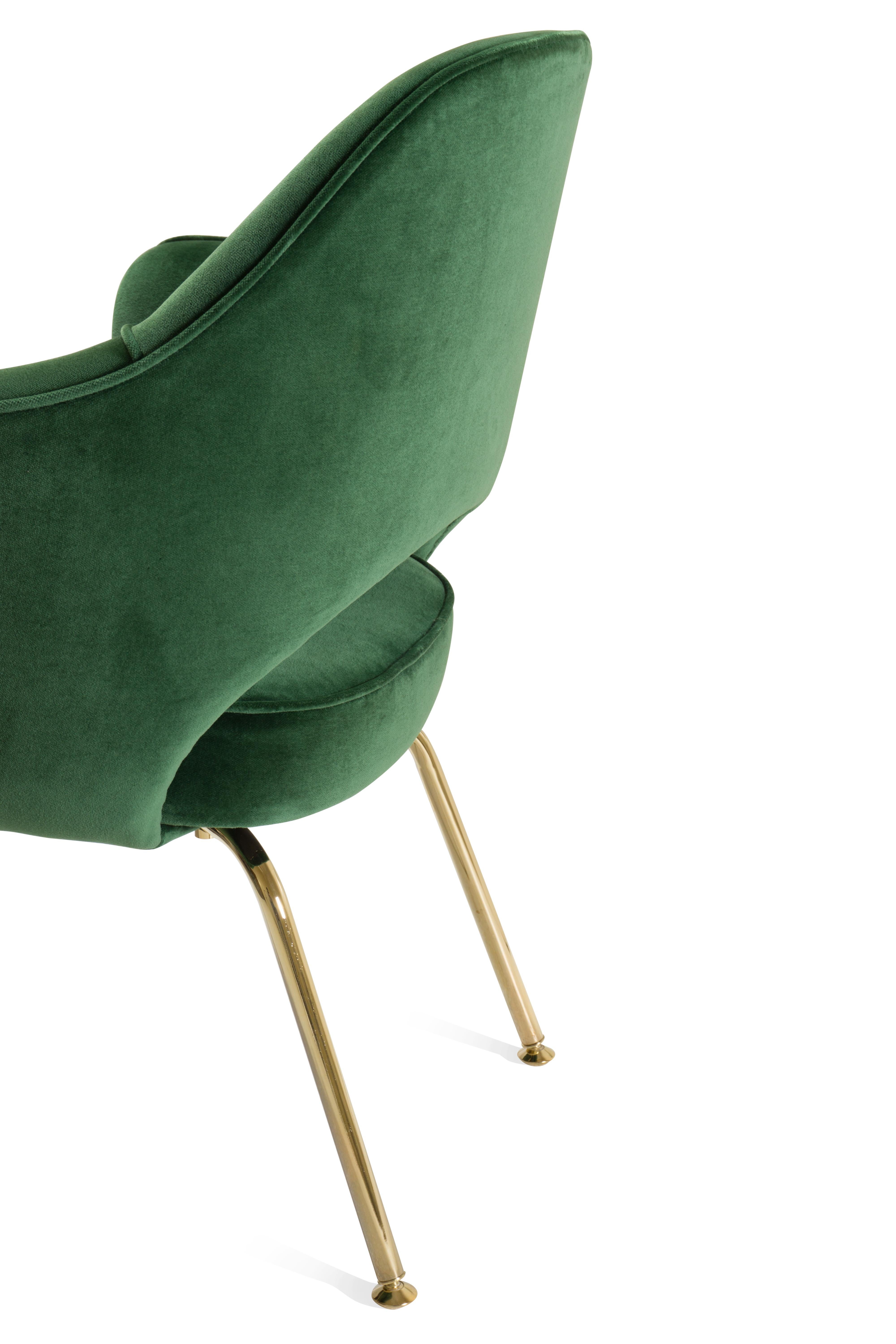 Late 20th Century Saarinen Executive Arm Chairs in Emerald Velvet, Gold Edition, Set of 6 For Sale