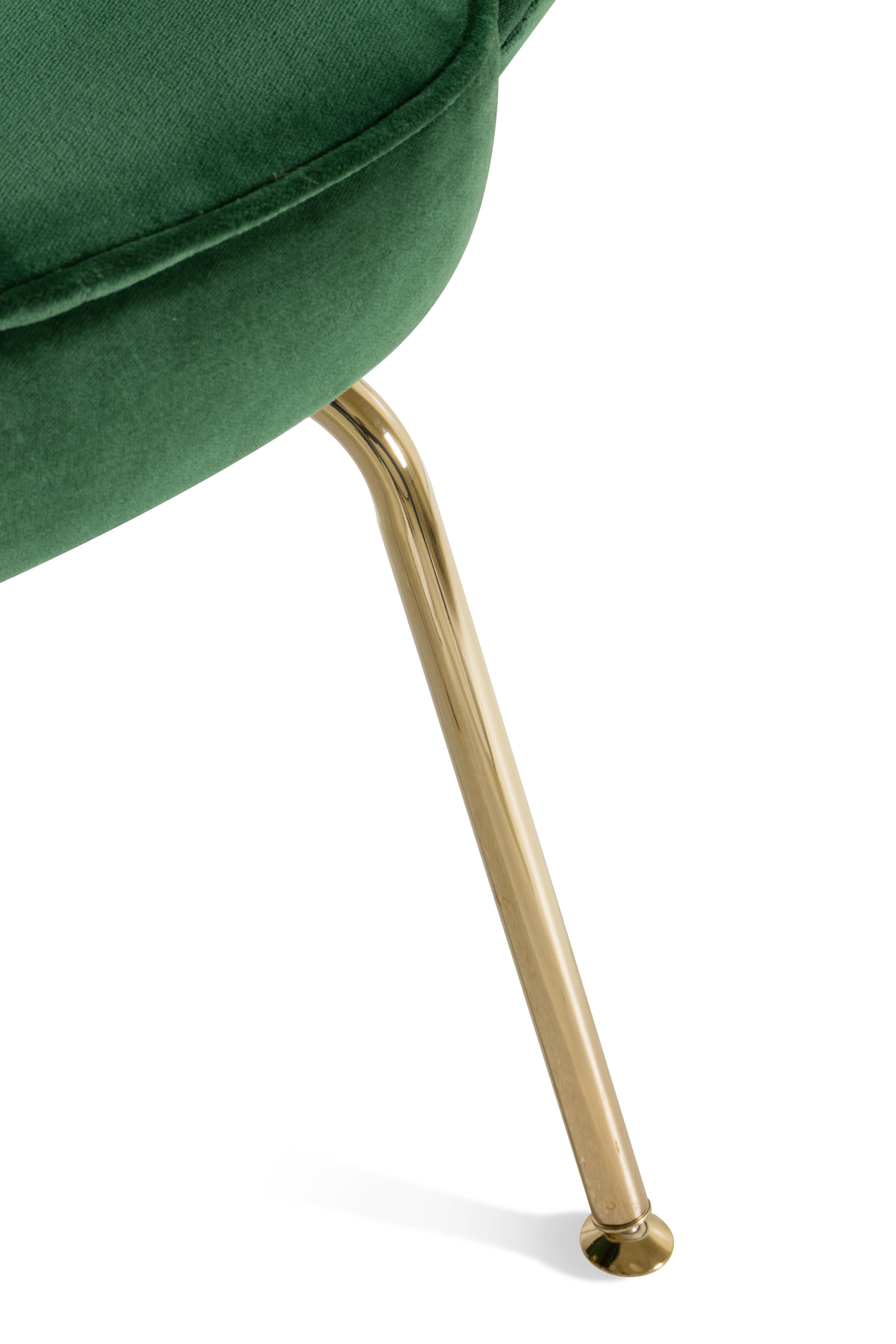 Saarinen Executive Arm Chairs in Emerald Velvet, Gold Edition, Set of 6 For Sale 1