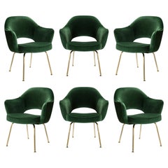 Fauteuils de direction Saarinen en velours émeraude, édition dorée, lot de 6