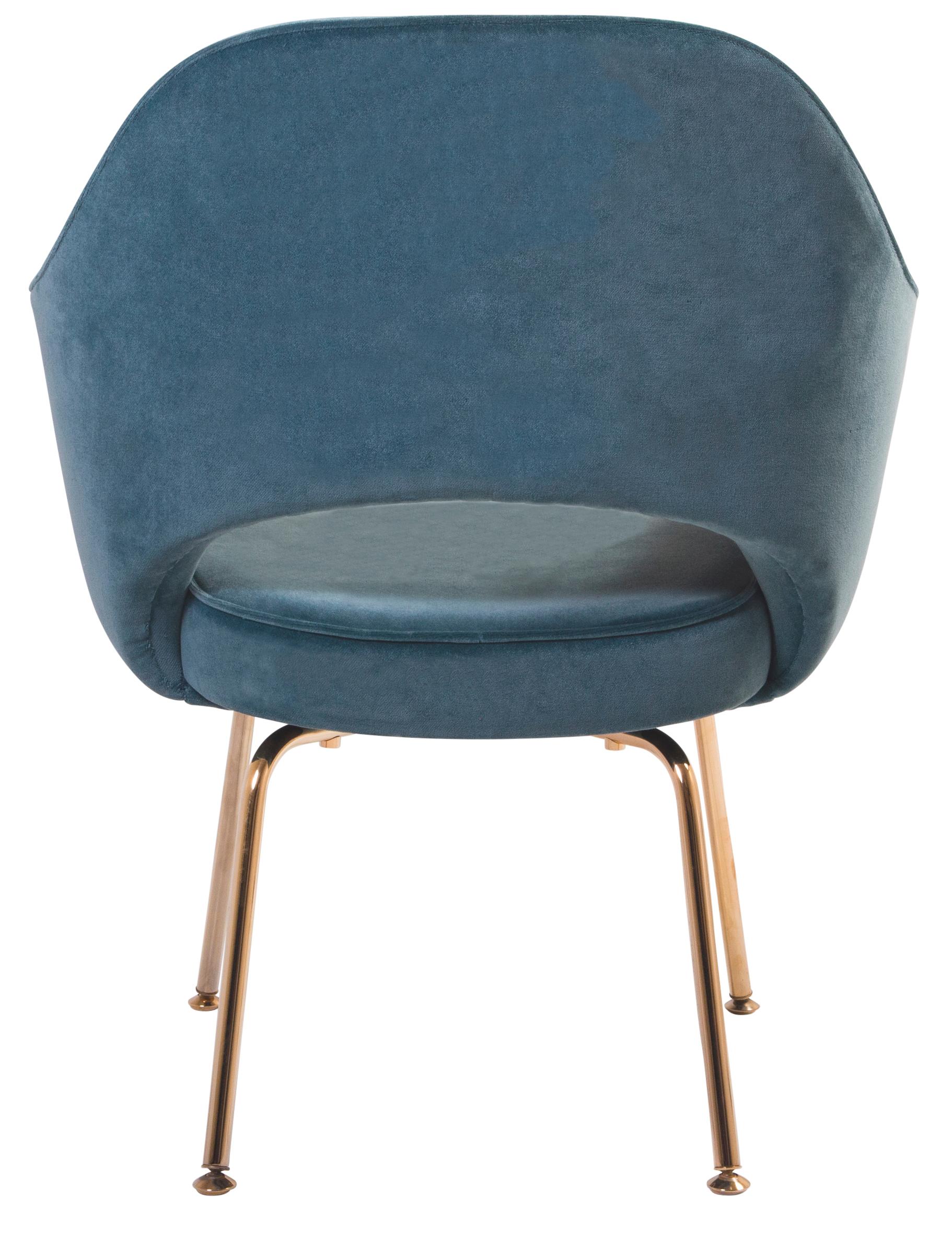 Saarinen Executive Arm Chairs in Pavo Blue Velvet, Gold Edition, Pair In Excellent Condition For Sale In Wilton, CT