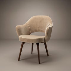 Saarinen Executive Arm Chairs in Sand Mohair, Walnut Legs
