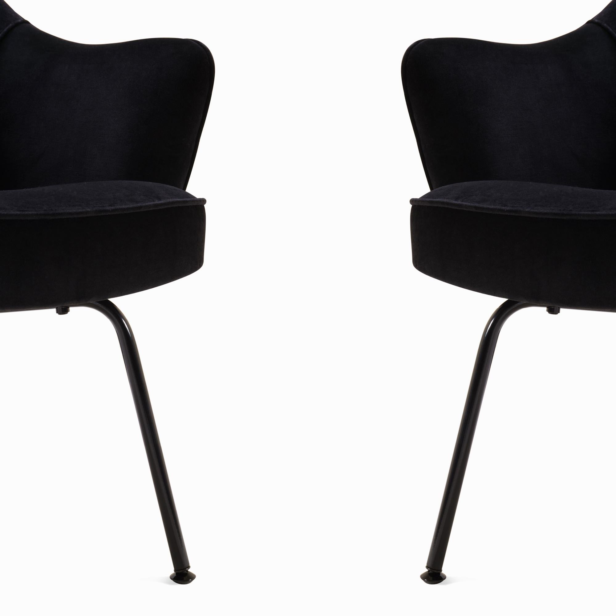 American Saarinen Executive Armchair in Black Velvet, Black Powder Coated Legs For Sale