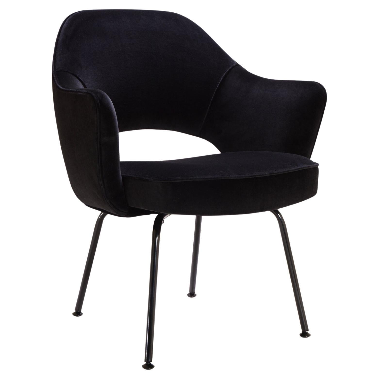 Saarinen Executive Armchair in Black Velvet, Black Powder Coated Legs For Sale