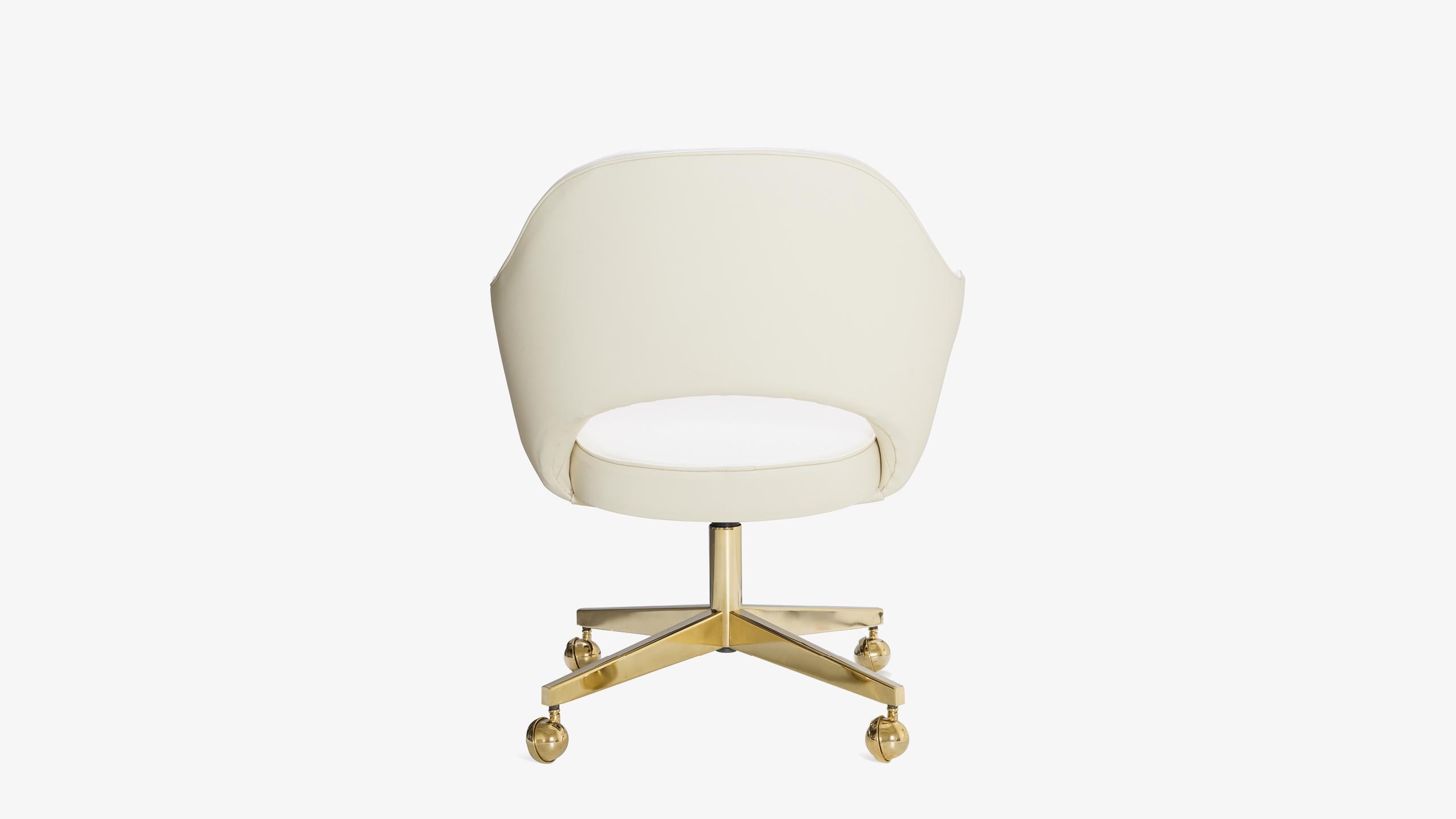 Plated Saarinen Executive Armchair in Creme Leather, Swivel Base, Gold Edition