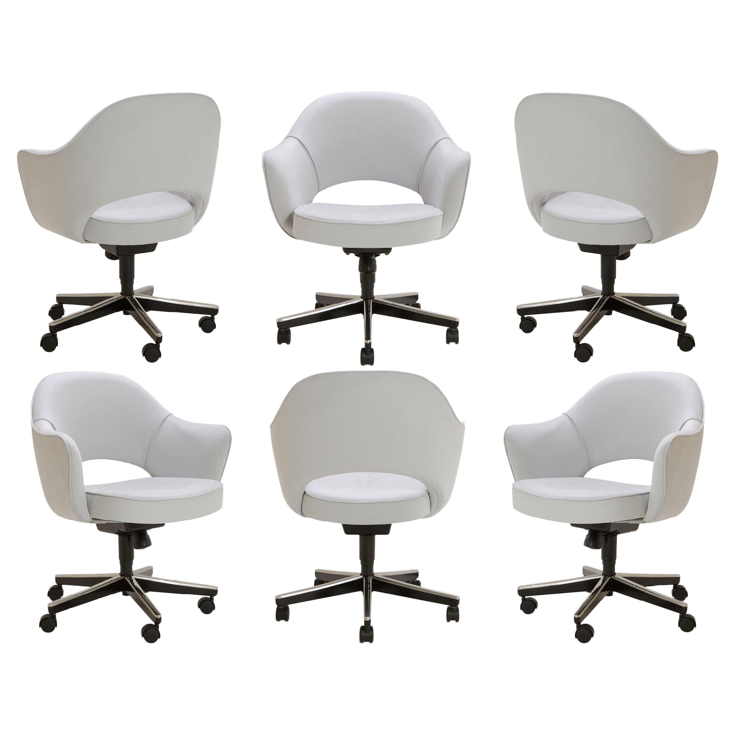 Saarinen Executive Armchair in Fog Luxe Suede, Swivel Base, Set of 6