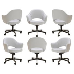 Used Saarinen Executive Armchair in Fog Luxe Suede, Swivel Base, Set of 6