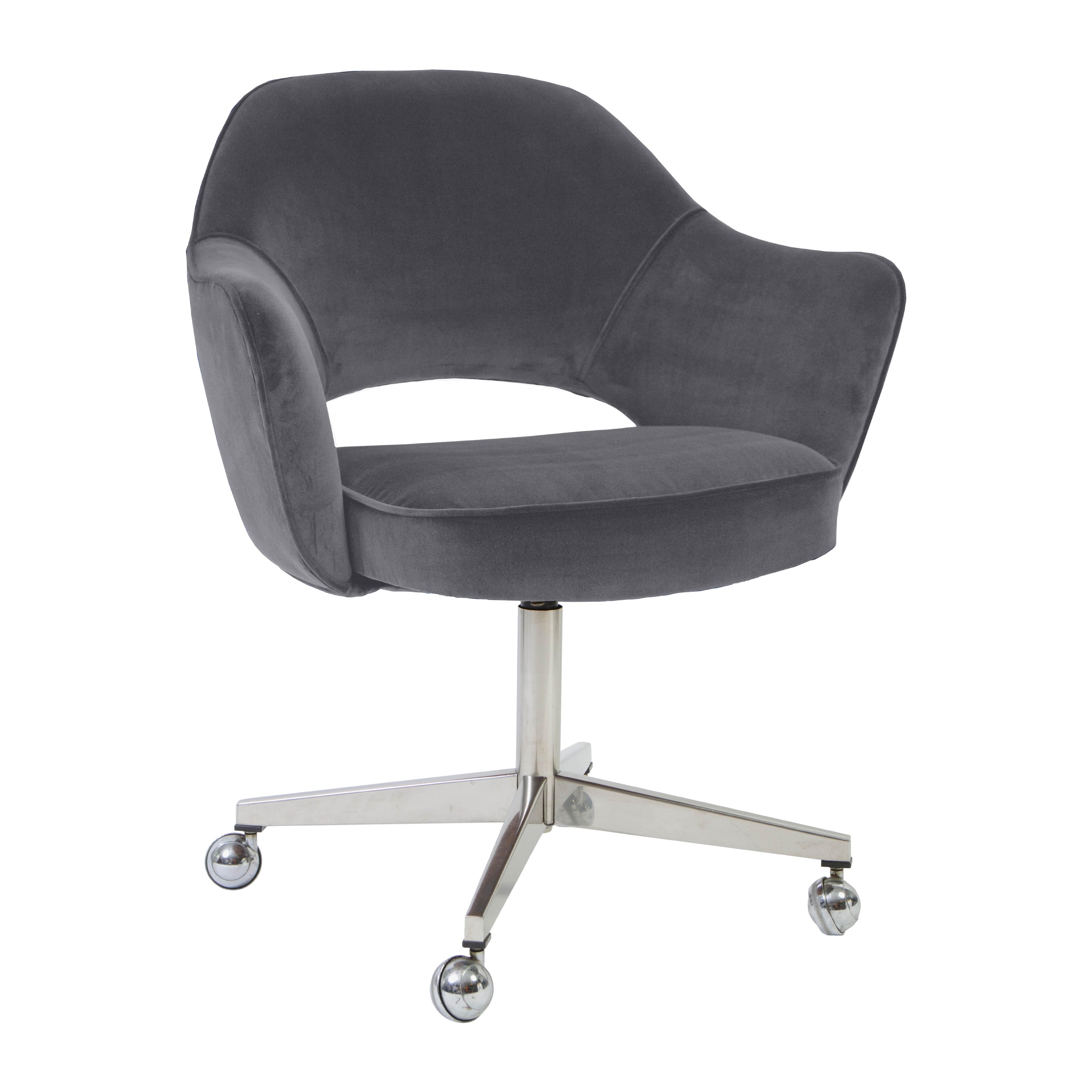 Saarinen Executive Armchair in Gunmetal Velvet on Vintage Swivel Base