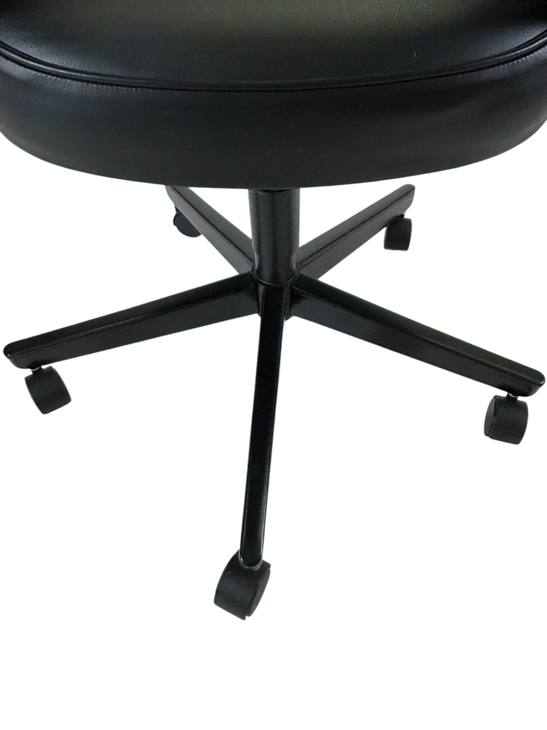 American Saarinen Executive Armchair in Obsidian Black Leather, Black Swivel Base. For Sale