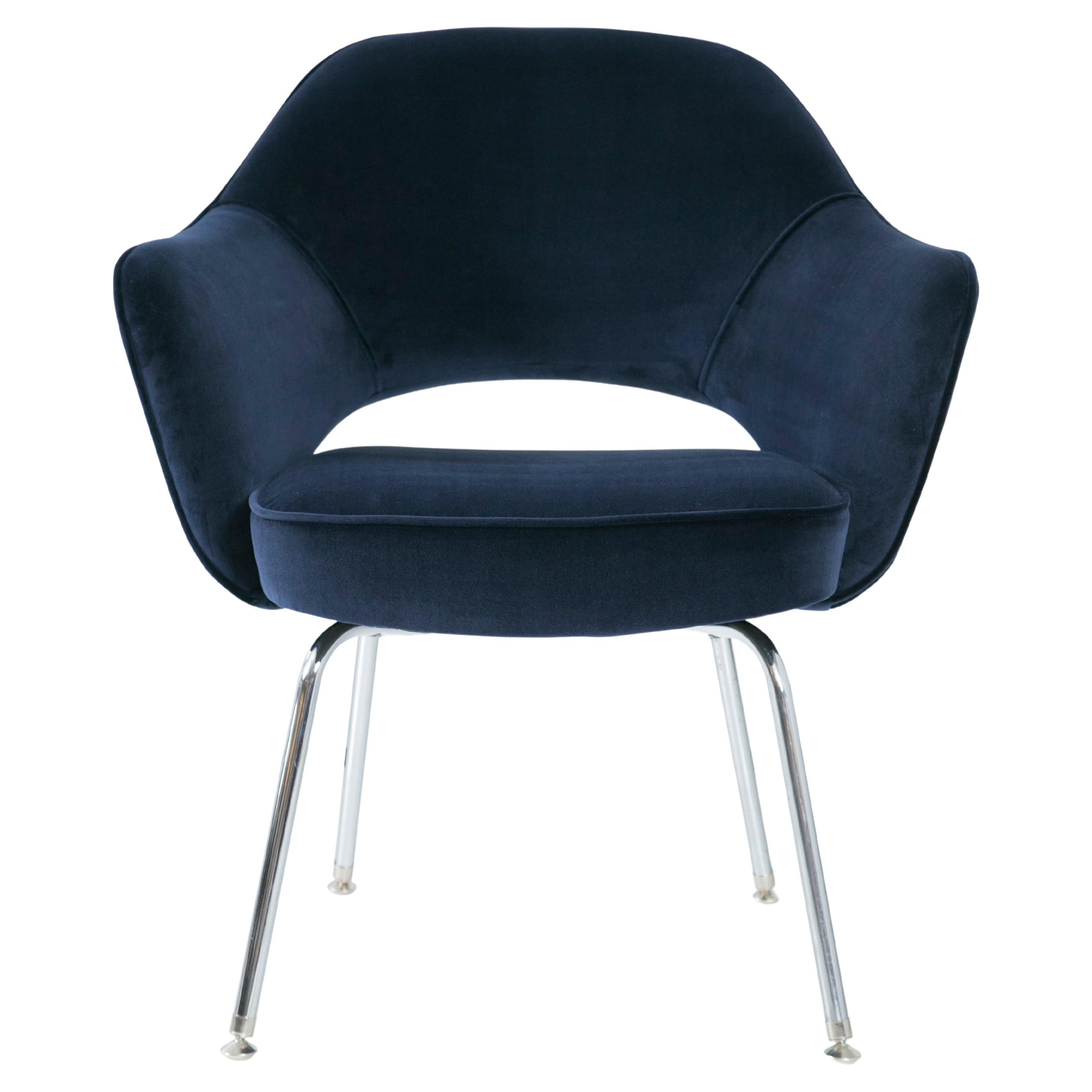 Saarinen Executive Armchair in Royal Blue Velvet, Chrome Tubular Legs