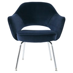 Saarinen Executive Armchair in Royal Blue Velvet, Chrome Tubular Legs