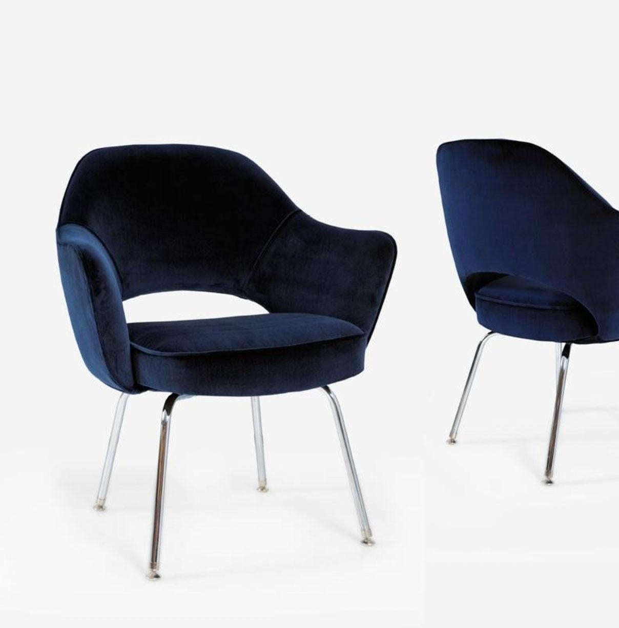 Late 20th Century Saarinen Executive Armchairs in Royal Blue Velvet, Chrome Tubular Legs, Set of 6