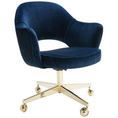 Saarinen Executive Armchairs in Velvet, Swivel Base, Gold Edition, Set of 6