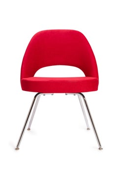 Saarinen Executive Armless Chair in Fire Red Fabric, Chrome Tubular Legs