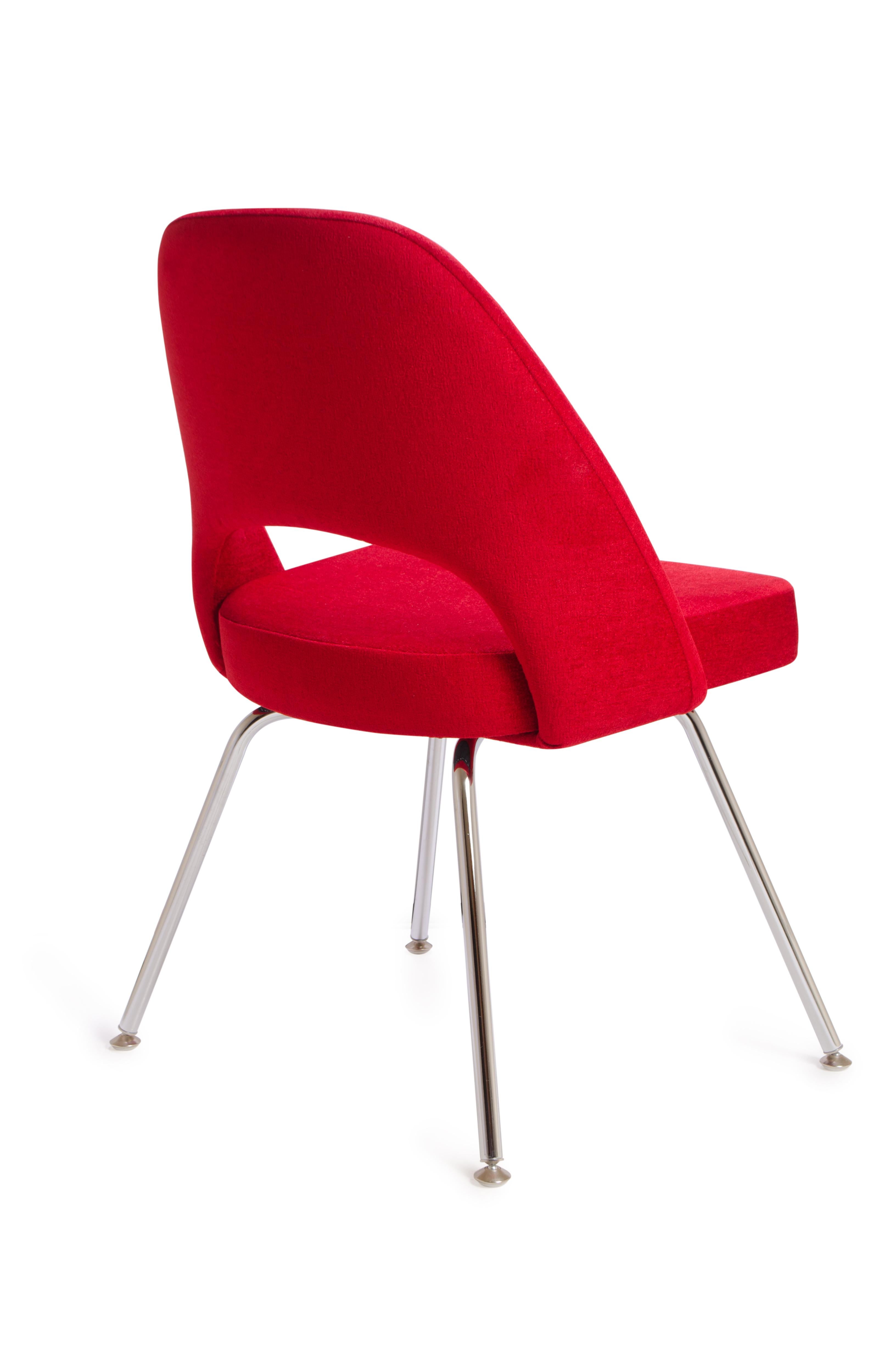 North American Saarinen Executive Armless Chair in Fire Red Fabric, Chrome Tubular Legs For Sale