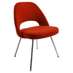 Saarinen Executive Armless Chair in Fire Red Fabric, Chrome Tubular Legs