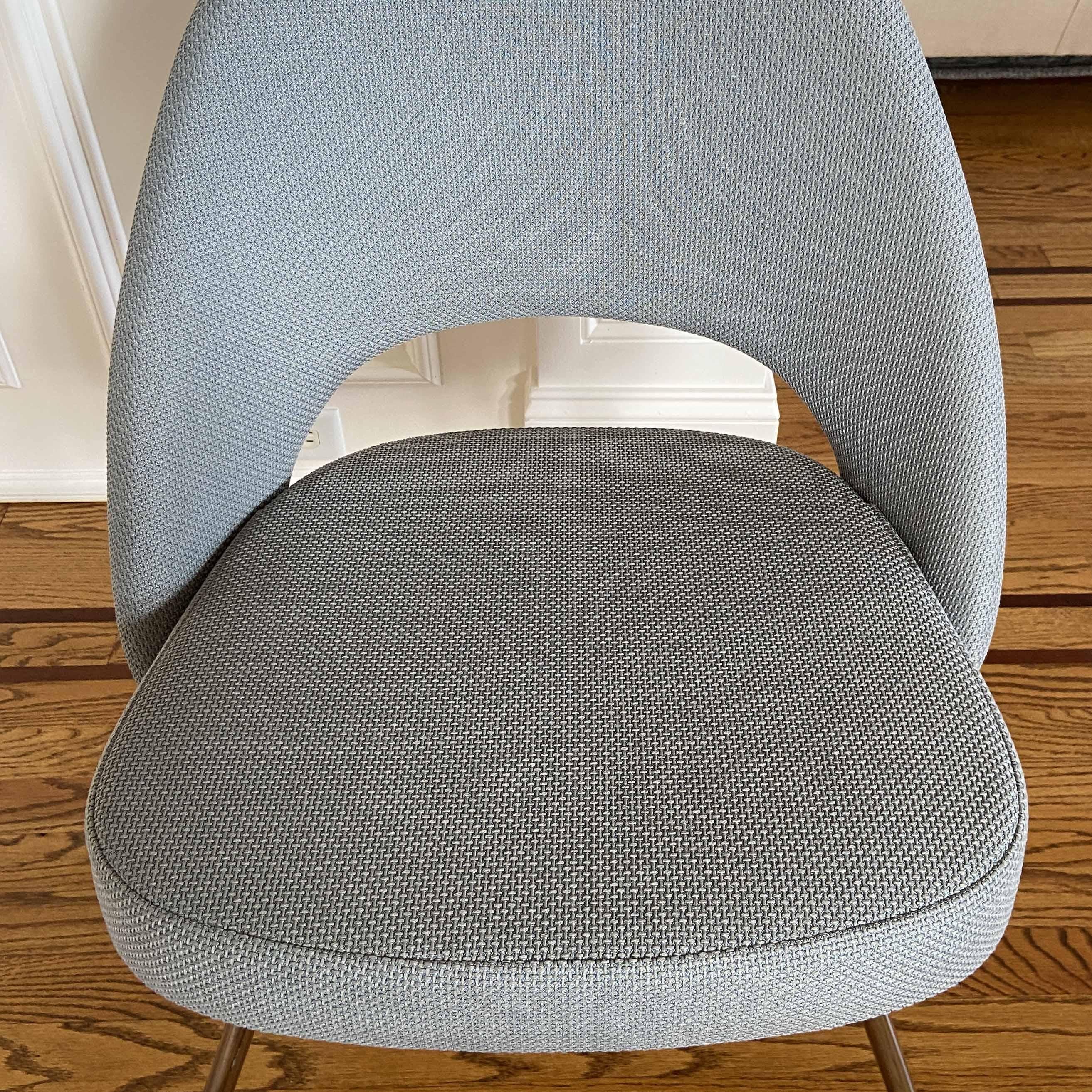 North American Saarinen Executive Armless Chair in Gray Fabric, Chrome Tubular Legs