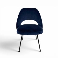 Saarinen Executive Armless Chair in Navy Fabric, Black Powder Coated Legs