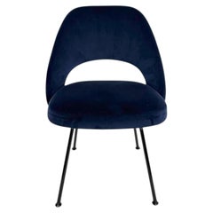 Saarinen Executive Armless Chair in Navy Fabric, Black Powder Coated Legs