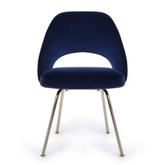 Saarinen Executive Armless Chair in Navy Velvet, Steel Tubular Legs