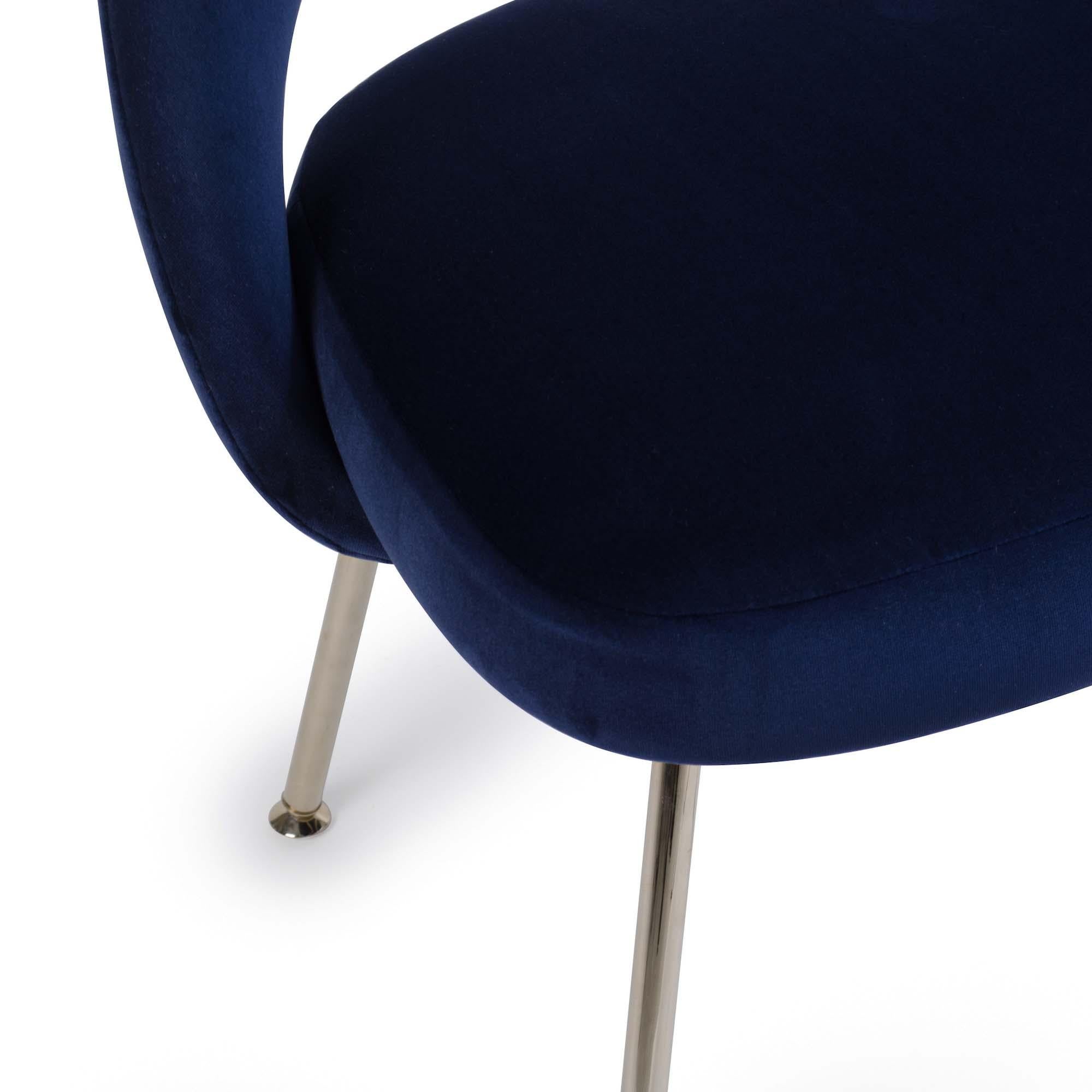 North American Saarinen Executive Armless Chair in Navy Velvet, Steel Tubular Legs For Sale