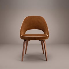 Saarinen Executive Armless Chairs in Cognac & Créme Velvet, Walnut Legs
