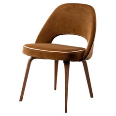 Saarinen Executive Armless Chairs in Cognac & Créme Velvet, Walnut Legs