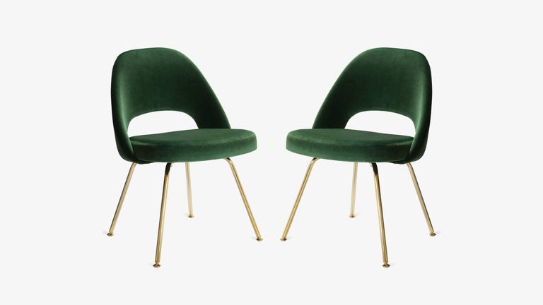 Saarinen Executive Armless Chairs In Emerald Velvet 24k Gold